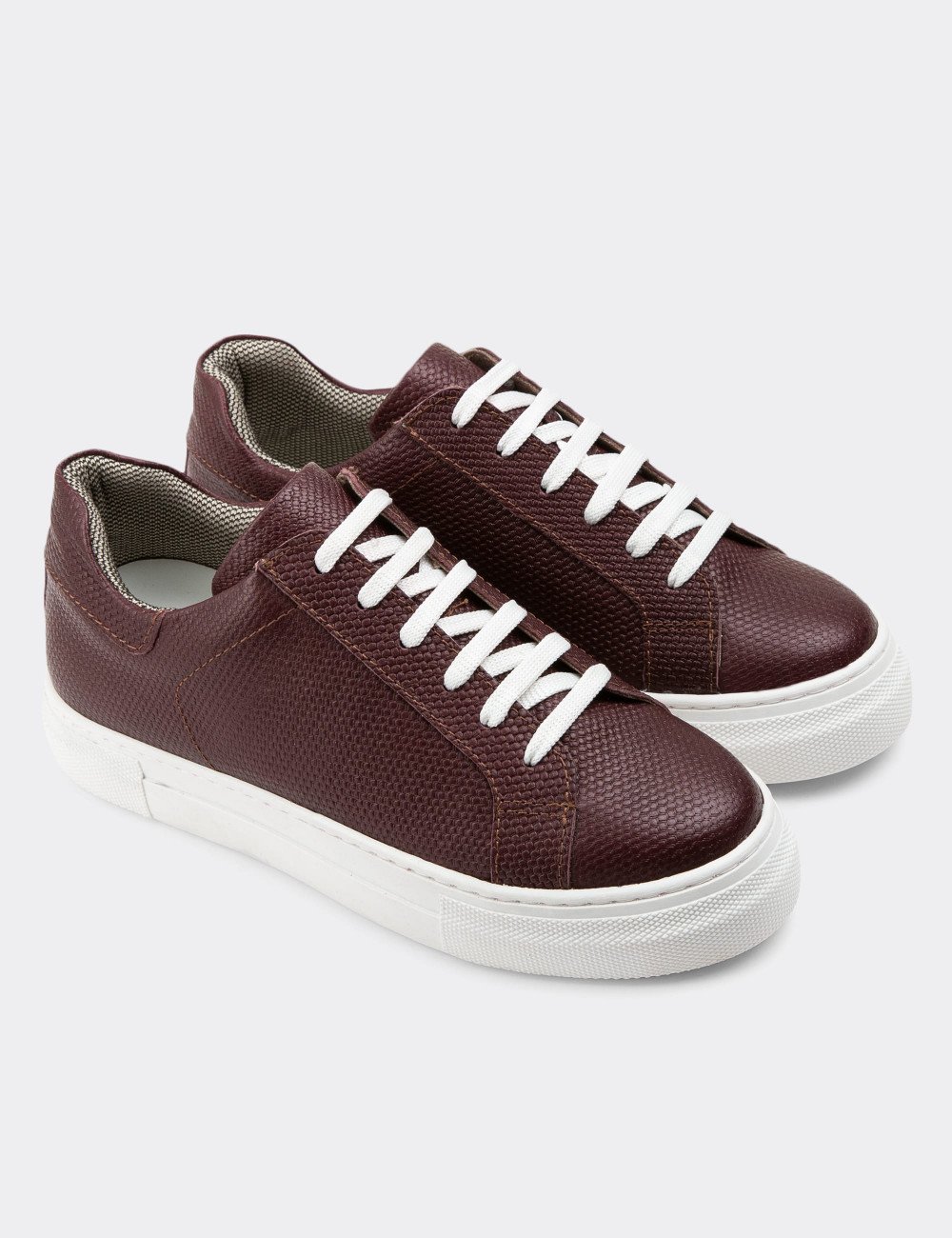 Hakiki Deri Bordo Sneaker Kadın Ayakkabı - Z1681ZBRDC17