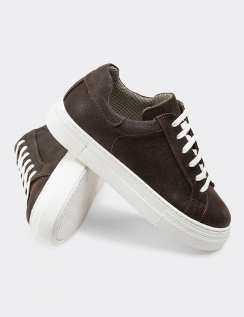 Hakiki Deri Kahverengi Sneaker Kadın Ayakkabı - Z1681ZKHVC27