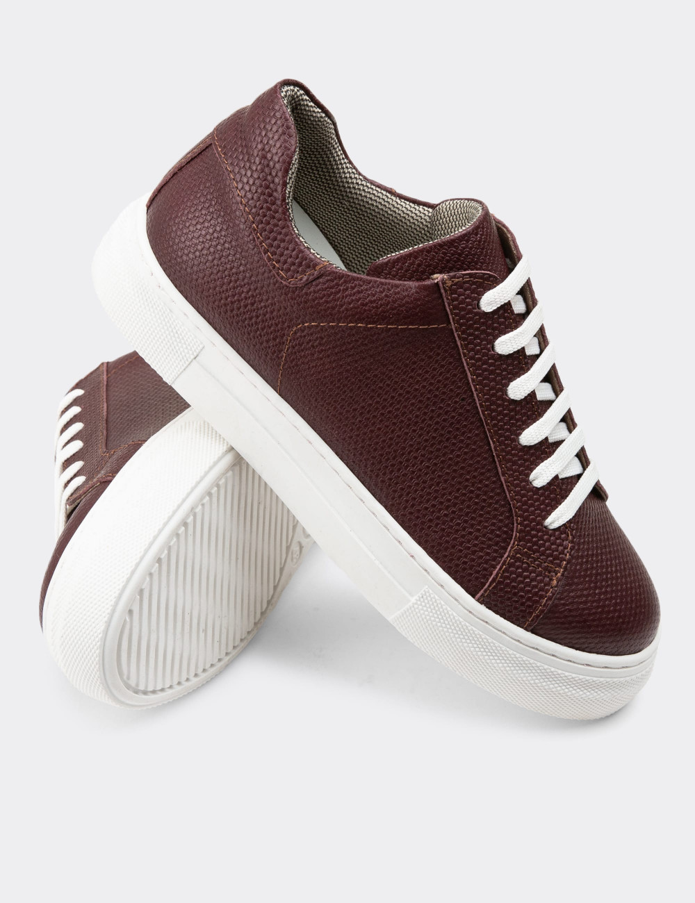 Hakiki Deri Bordo Sneaker Kadın Ayakkabı - Z1681ZBRDC17