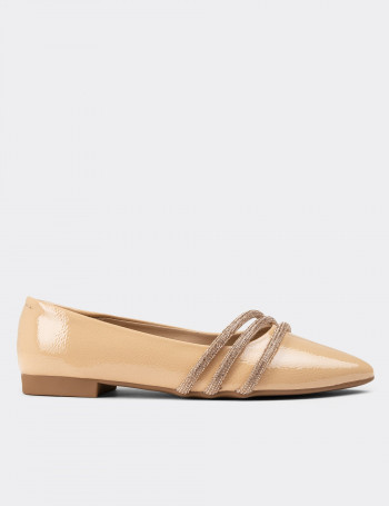 Rugan Camel Rengi Taşlı Kadın Babet - 38601ZCMLC01