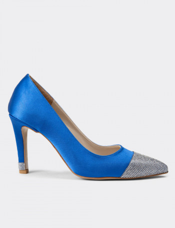 Mavi Stiletto Taşlı Kadın Topuklu Ayakkabı - K0030ZMVIM01