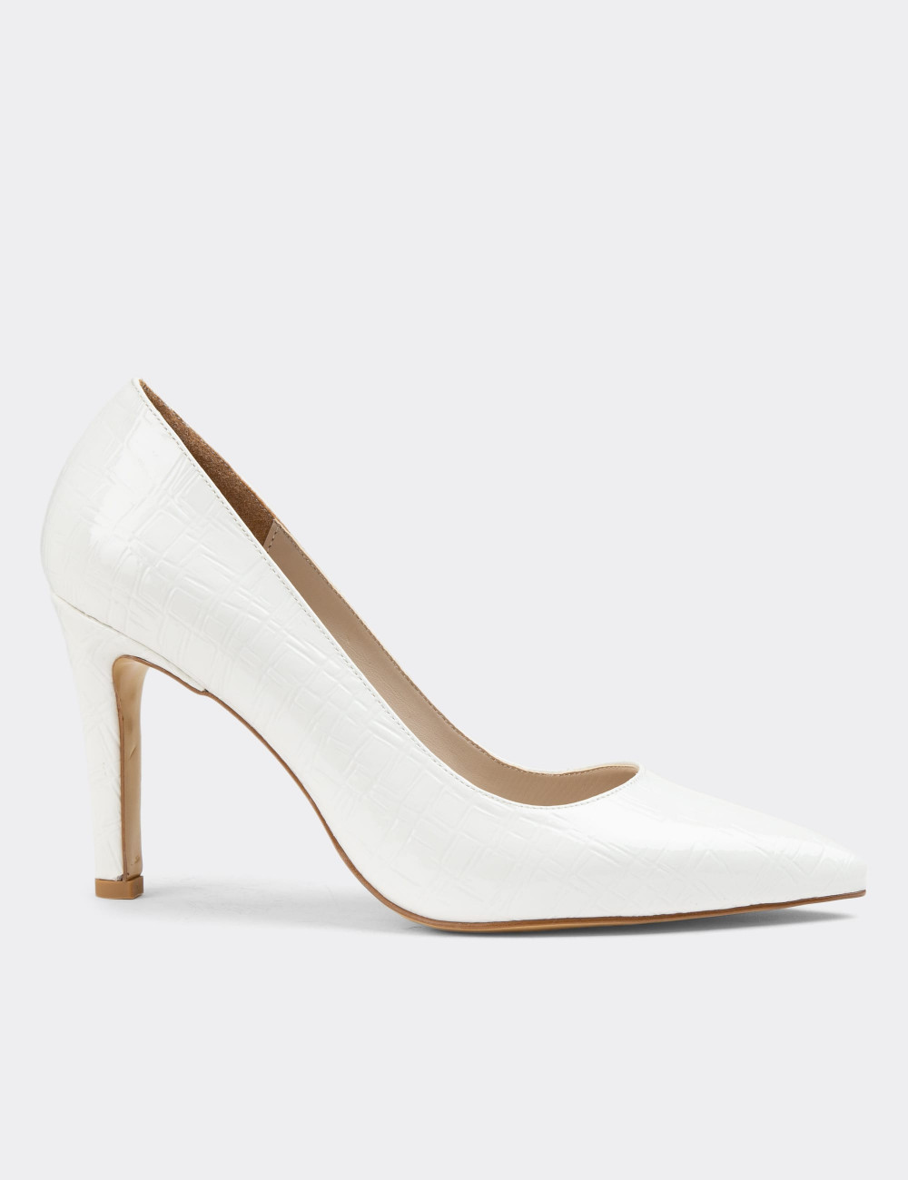 Rugan Beyaz Stiletto Kadın Topuklu Ayakkabı - 0K101ZBYZM01