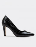 Rugan Siyah Stiletto Kadın Topuklu Ayakkabı