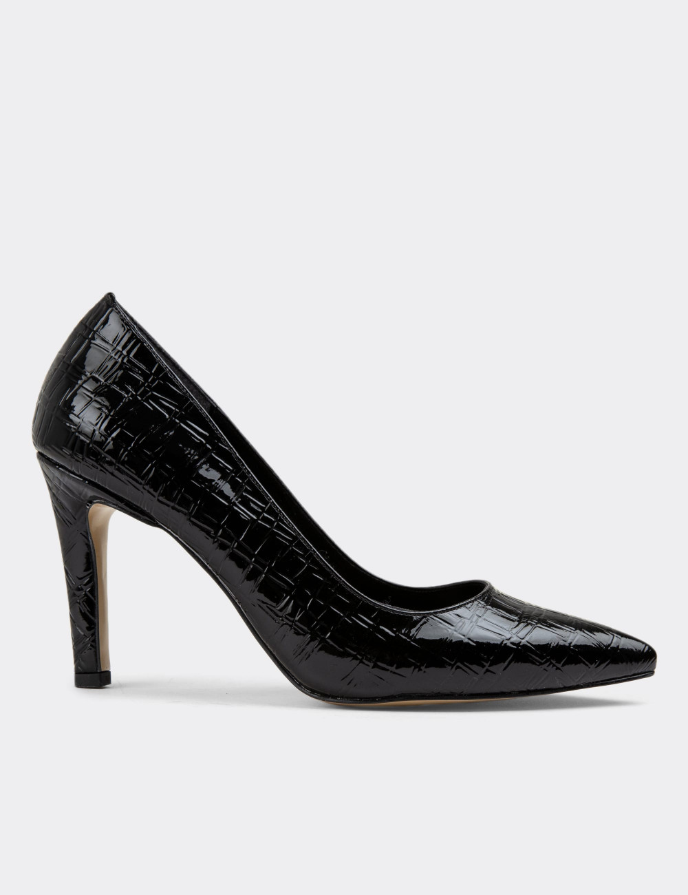 Rugan Siyah Stiletto Kadın Topuklu Ayakkabı - 0K101ZSYHM01