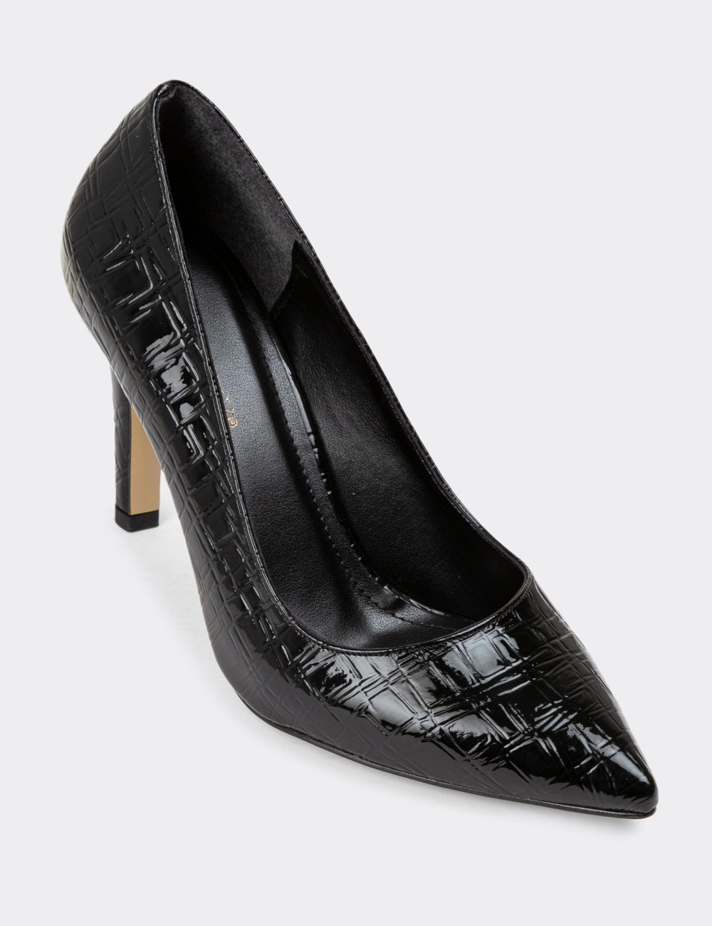 Rugan Siyah Stiletto Kadın Topuklu Ayakkabı - 0K101ZSYHM01