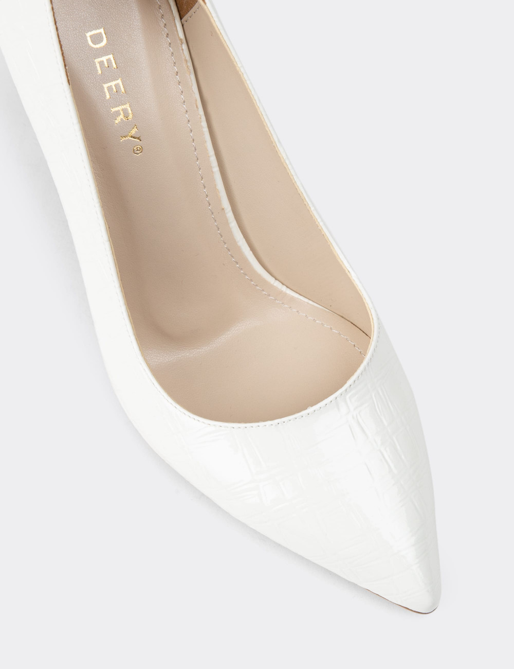 Rugan Beyaz Stiletto Kadın Topuklu Ayakkabı - 0K101ZBYZM01