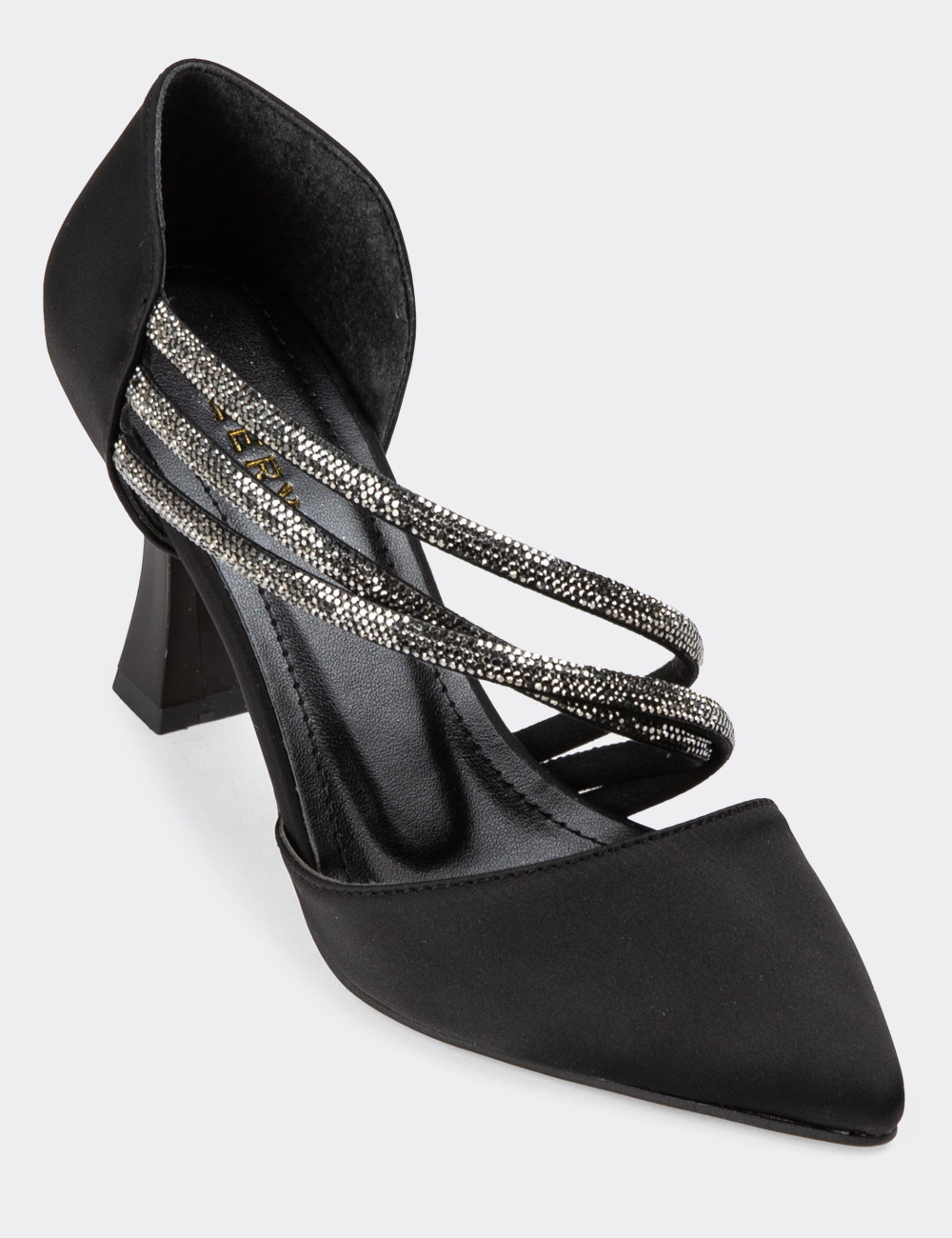 Siyah Taşlı Topuklu Kadın Abiye Ayakkabı - K0553ZSYHM01