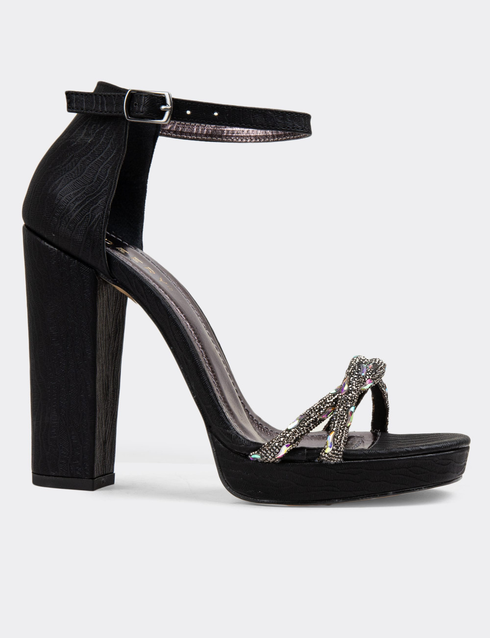 Siyah Taşlı Platform Topuklu Kadın Abiye Ayakkabı - K0861ZSYHM01