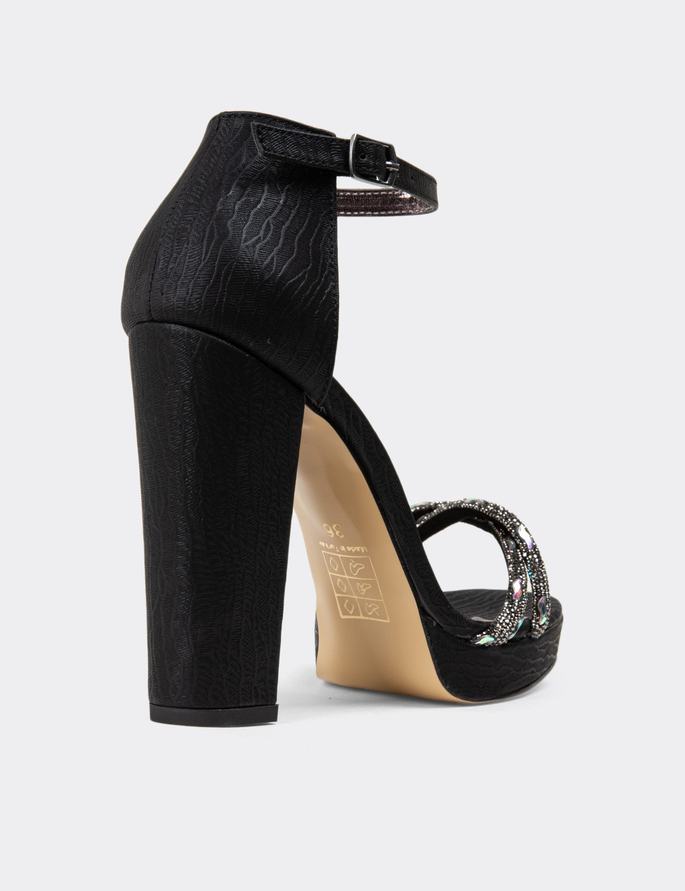 Siyah Taşlı Platform Topuklu Kadın Abiye Ayakkabı - K0861ZSYHM01