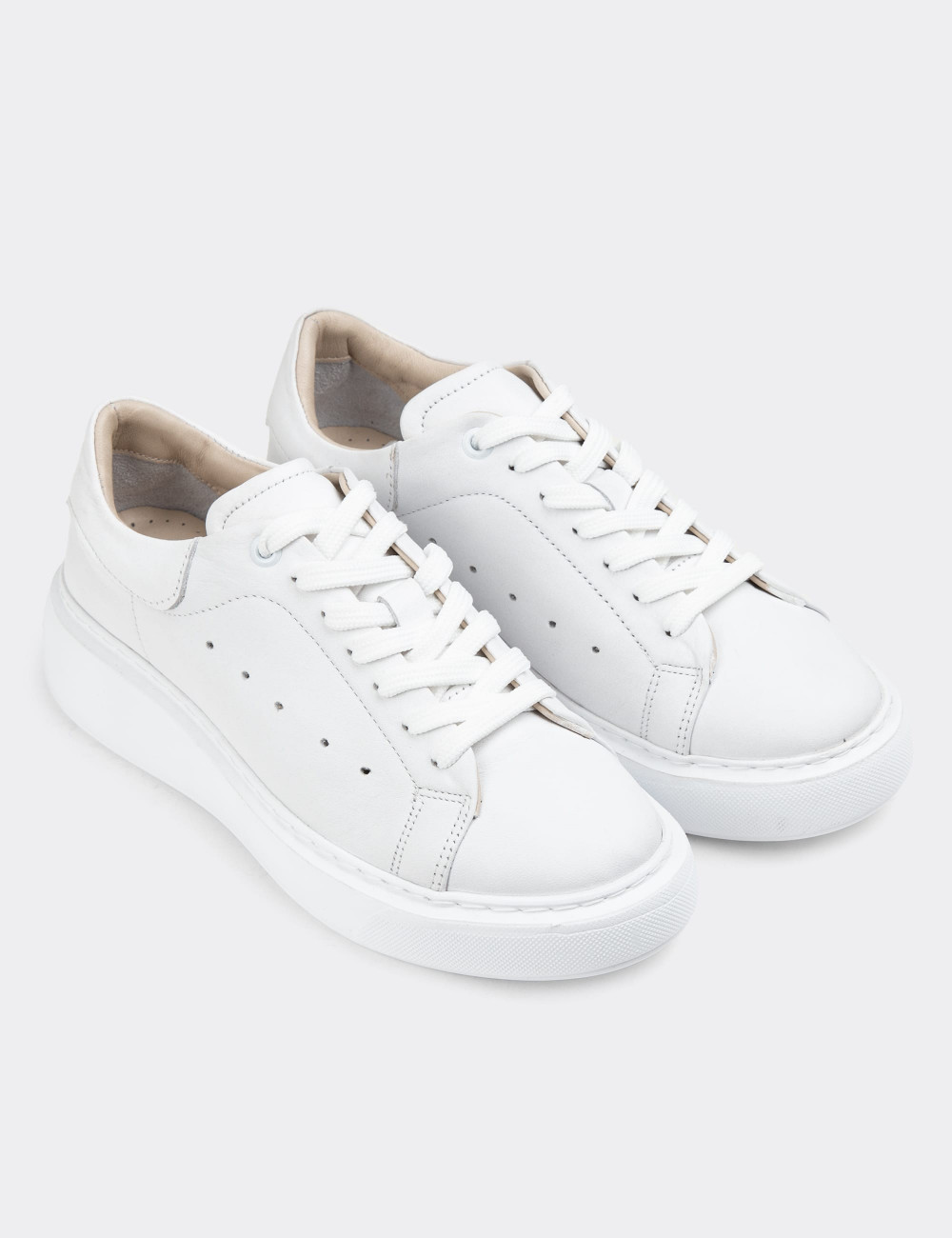 Hakiki Deri Beyaz Sneaker Kadın Ayakkabı - SE515ZBYZP01