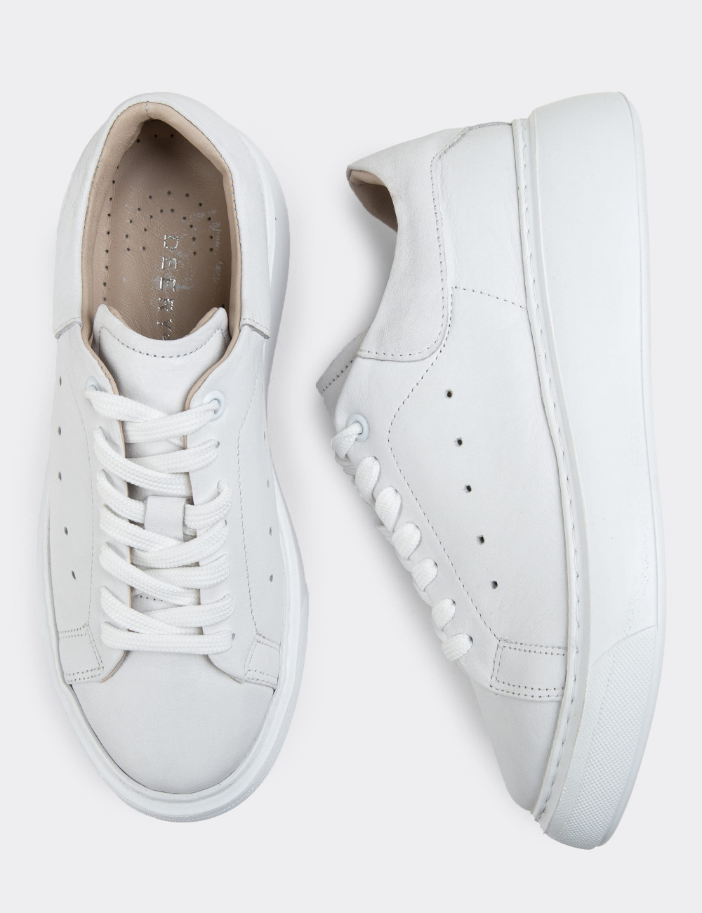 Hakiki Deri Beyaz Sneaker Kadın Ayakkabı - SE515ZBYZP01