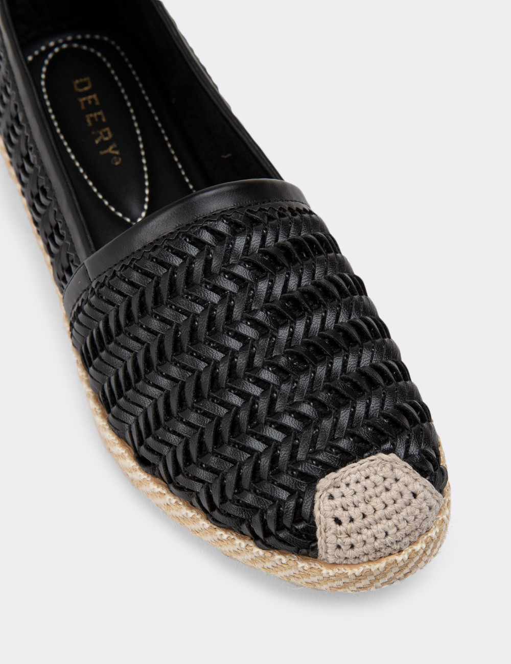 Siyah Hasır Örgü Espadril Kadın Ayakkabı - 38608ZSYHC01