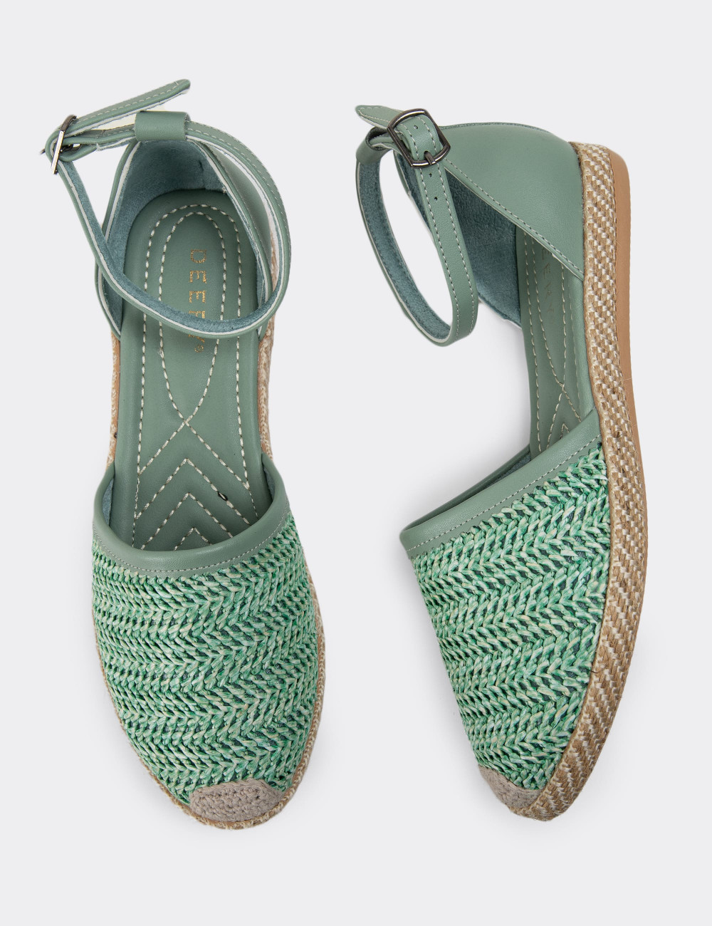 Yeşil Hasır Desen Espadril Kadın Ayakkabı - 38652ZYSLC01
