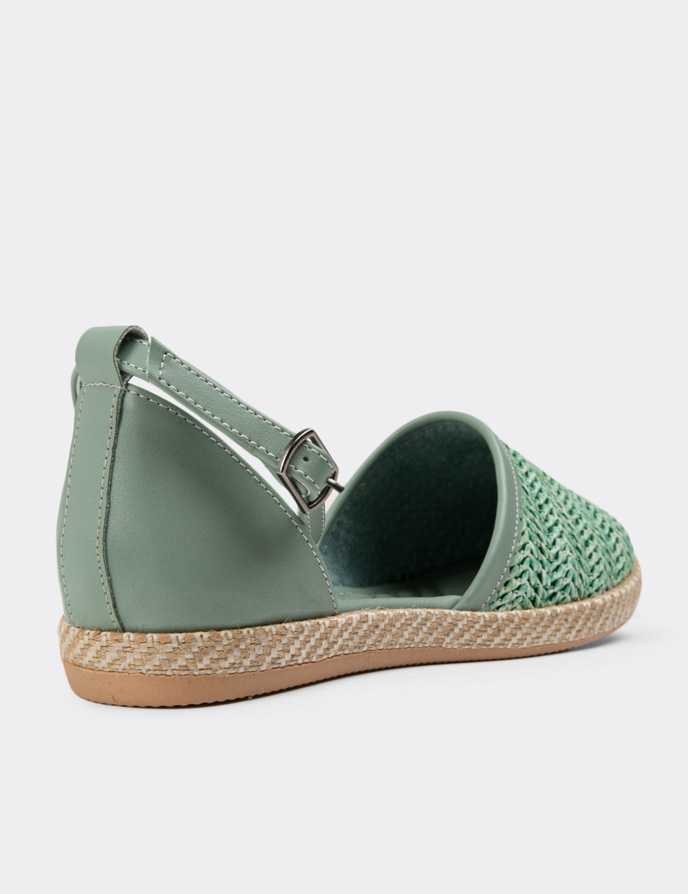 Yeşil Hasır Desen Espadril Kadın Ayakkabı - 38652ZYSLC01