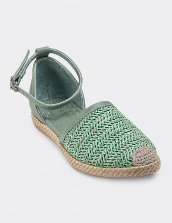 Yeşil Hasır Desen Espadril Kadın Ayakkabı