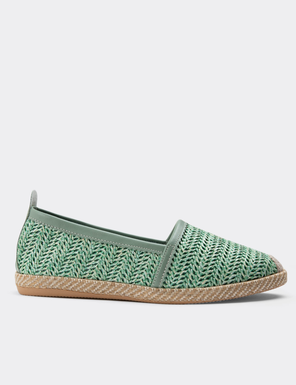 Yeşil Hasır Desen Espadril Kadın Ayakkabı - 38654ZYSLC01