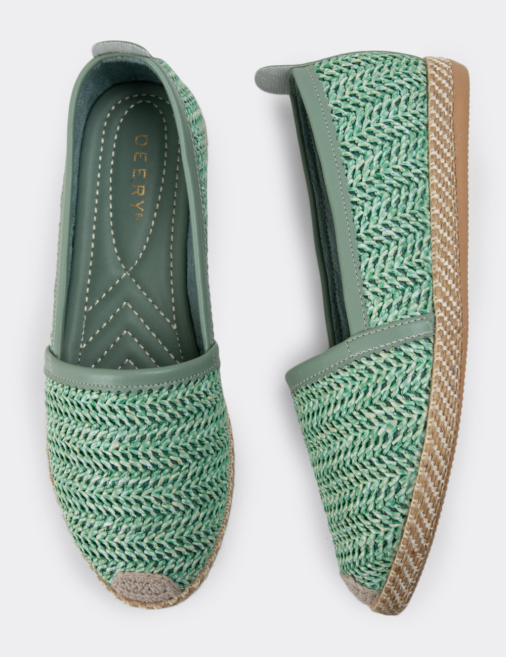 Yeşil Hasır Desen Espadril Kadın Ayakkabı - 38654ZYSLC01