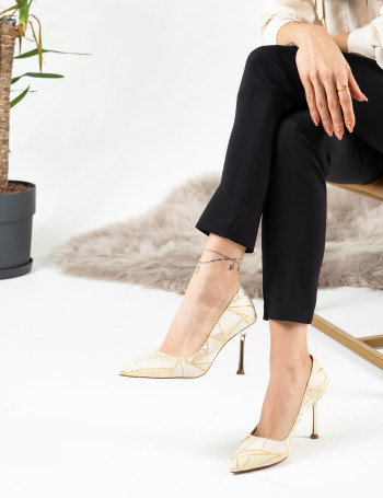 Altın Rengi Stiletto Kadın Topuklu Ayakkabı