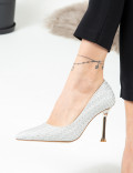 Gümüş Rengi Stiletto Kadın Topuklu Ayakkabı