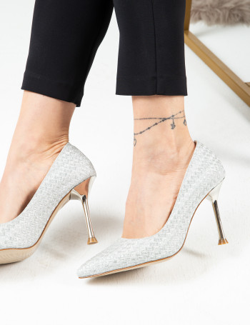 Gümüş Rengi Stiletto Kadın Topuklu Ayakkabı