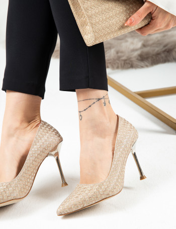 Altın Rengi Stiletto Kadın Topuklu Ayakkabı