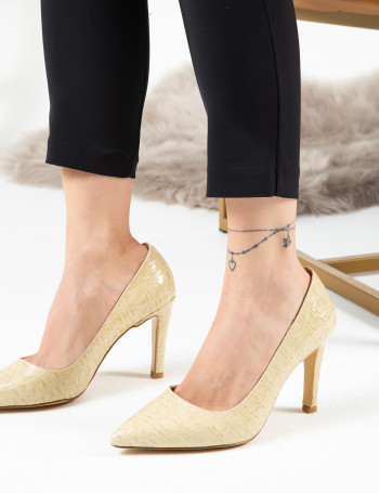 Rugan Bej Stiletto Kadın Topuklu Ayakkabı - 0K101ZBEJM01