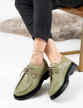 Hakiki Deri Yeşil Günlük Kadın Ayakkabı - 01935ZYSLC01