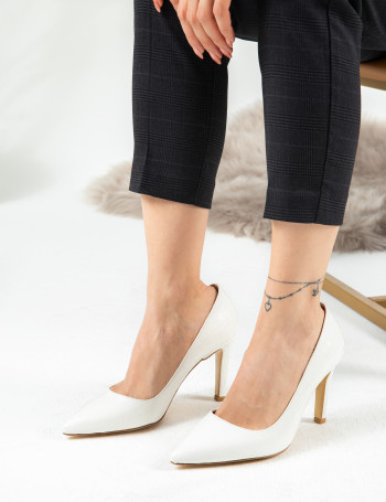 Rugan Beyaz Stiletto Kadın Topuklu Ayakkabı - 0K101ZBYZM01