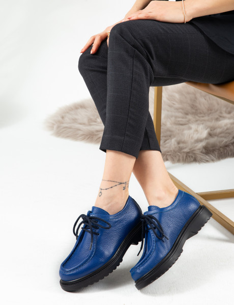 Hakiki Deri Mavi Günlük Kadın Ayakkabı
