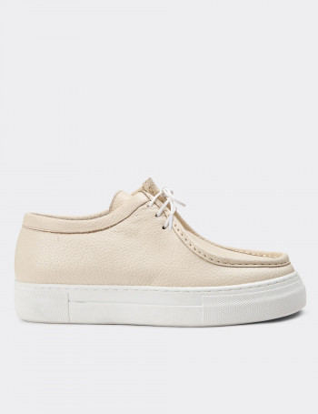 Hakiki Deri Bej Sneaker Kadın Ayakkabı - Z1682ZBEJC01