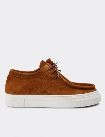 Hakiki Süet Taba Rengi Sneaker Kadın Ayakkabı - Z1682ZTBAC02