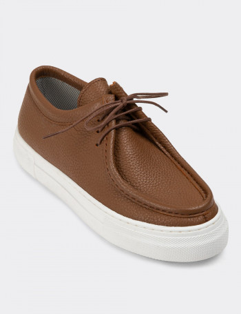 Hakiki Deri Taba Rengi Sneaker Kadın Ayakkabı - Z1682ZTBAC01