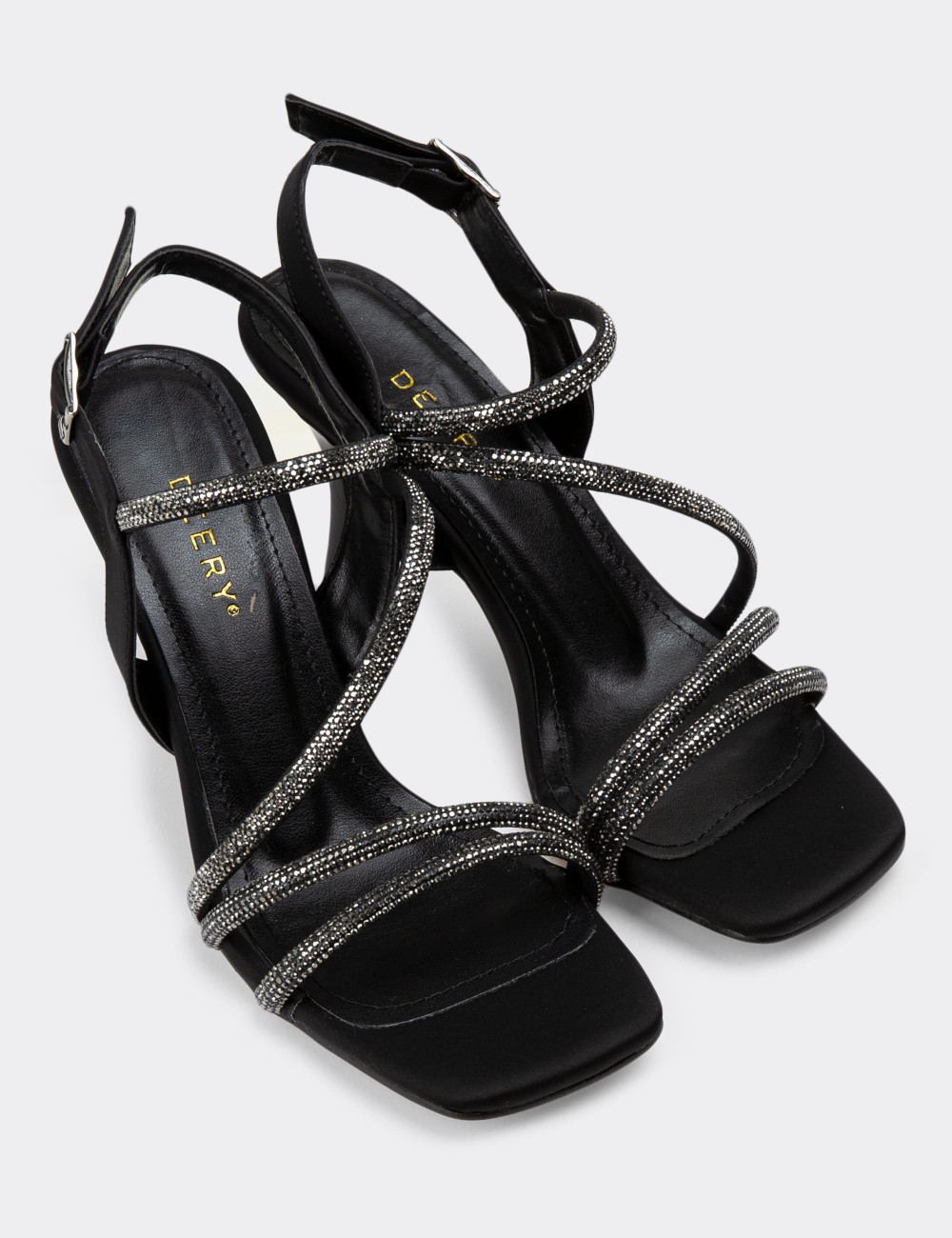 Siyah Topuklu Kadın Taşlı Abiye Ayakkabı - K0544ZSYHM01