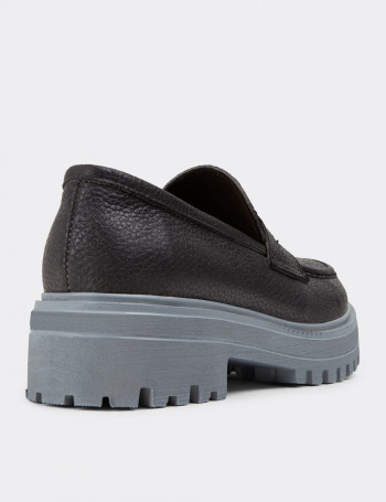 Hakiki Deri Gri Loafer Kadın Ayakkabı - 01903ZGRIP01