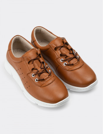 Hakiki Deri Taba Rengi Sneaker Kadın Ayakkabı - SE405ZTBAP01