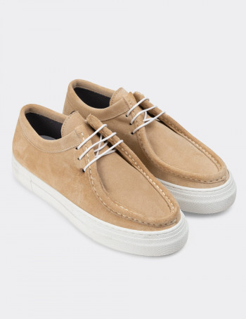 Hakiki Süet Bej Kadın Sneaker - Z1682ZBEJC02
