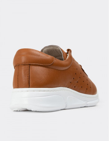 Hakiki Deri Taba Rengi Sneaker Kadın Ayakkabı - SE405ZTBAP01