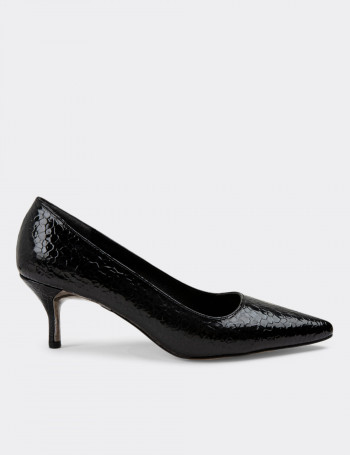 Rugan Siyah Stiletto Kadın Topuklu Ayakkabı