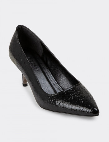Rugan Siyah Stiletto Kadın Topuklu Ayakkabı - K0702ZSYHM01