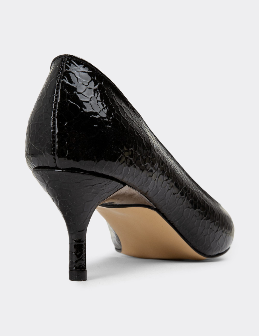 Rugan Siyah Stiletto Kadın Topuklu Ayakkabı - K0702ZSYHM01