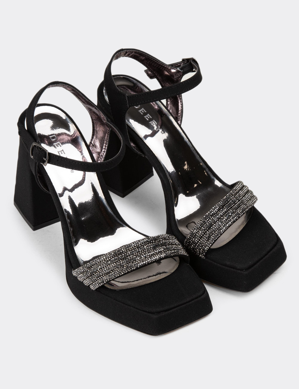Siyah Platform Topuklu Taşlı Kadın Abiye Ayakkabı - K3001ZSYHM01