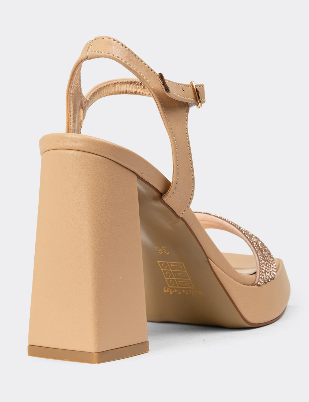 Bej Platform Topuklu Taşlı Kadın Abiye Ayakkabı - K3001ZBEJM01