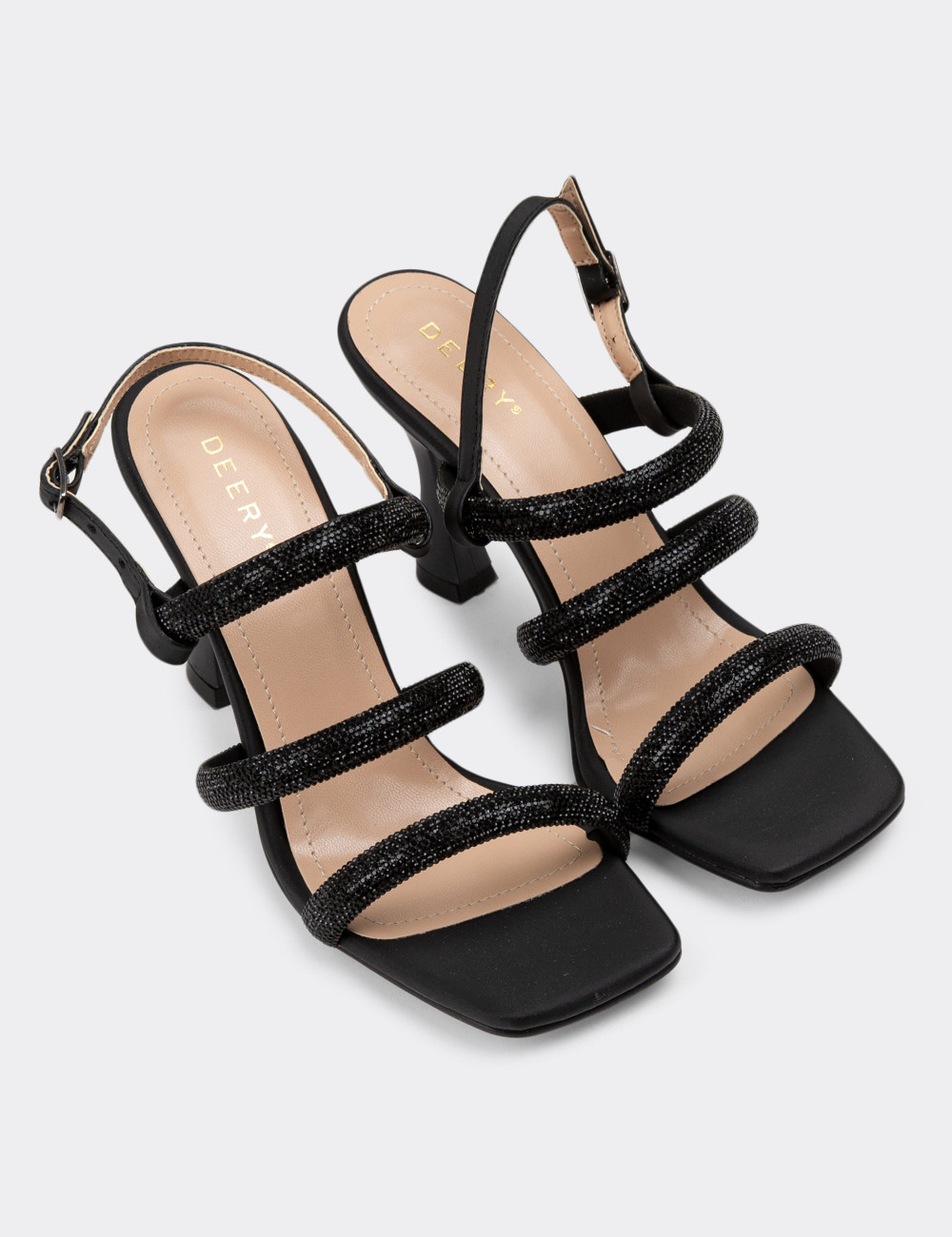 Siyah Topuklu Taşlı Abiye Kadın Ayakkabı - N1918ZSYHM01