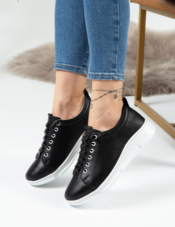 Hakiki Deri Siyah Sneaker Kadın Ayakkabı - SE410ZSYHP01