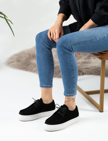 Hakiki Süet Siyah Kadın Sneaker - Z1682ZSYHC01