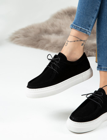Hakiki Süet Siyah Kadın Sneaker - Z1682ZSYHC01