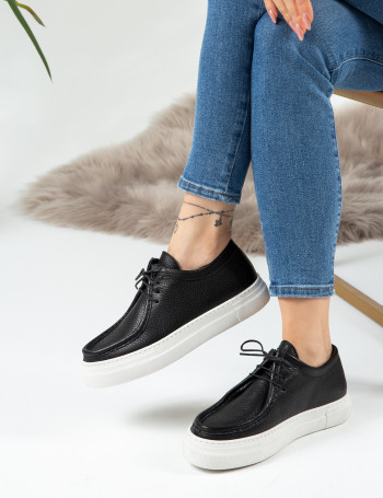 Hakiki Deri Siyah Kadın Sneaker - Z1682ZSYHC02