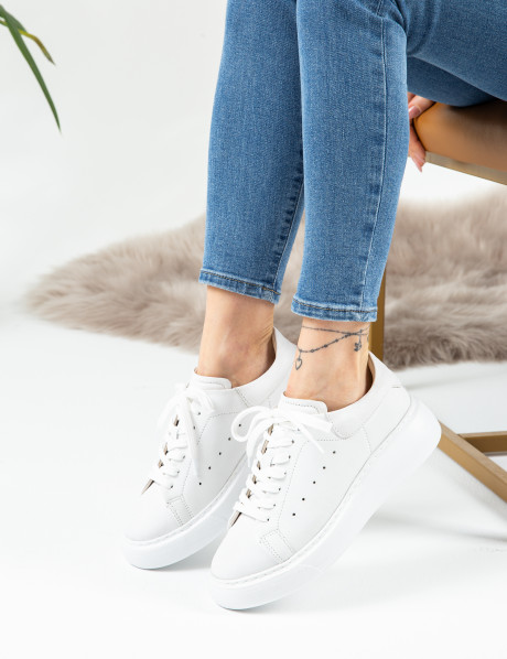 Hakiki Deri Beyaz Sneaker Kadın Ayakkabı