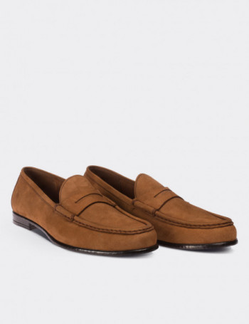 Hakiki Nubuk Taba Rengi Loafer Erkek Ayakkabı - 01648MTBAC01