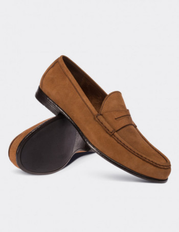 Hakiki Nubuk Taba Rengi Loafer Erkek Ayakkabı - 01648MTBAC01
